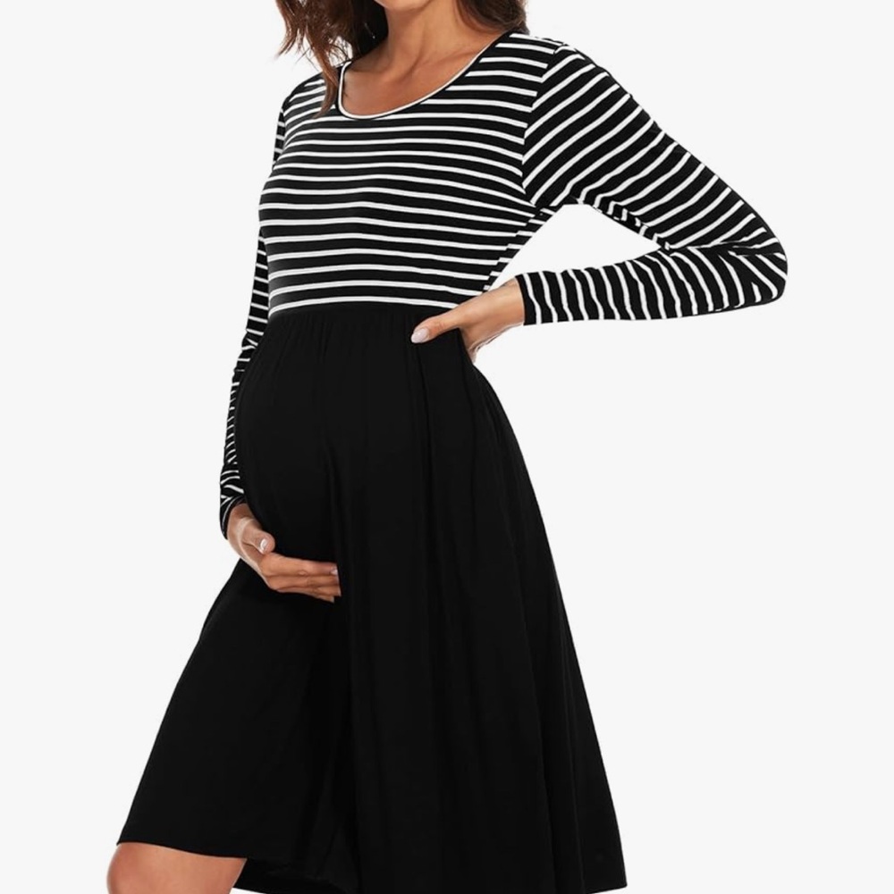 Black and White Striped Maternity Dress
